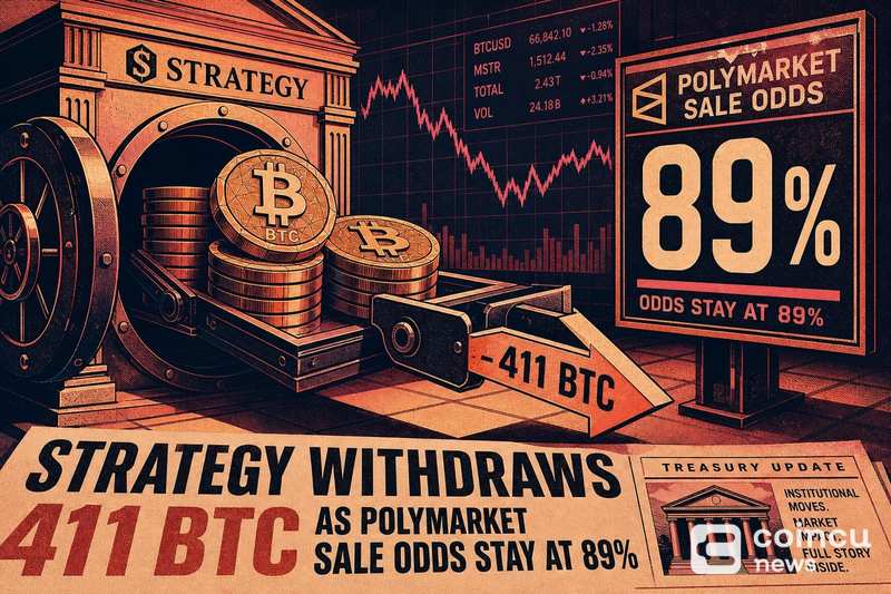 Strategy Withdraws 411 BTC as Polymarket Sale Odds Stay at 89%