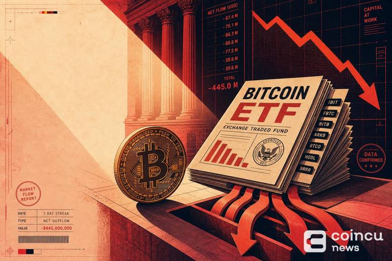 Bitcoin Spot ETFs See $445M Net Outflows in 7-Day Streak