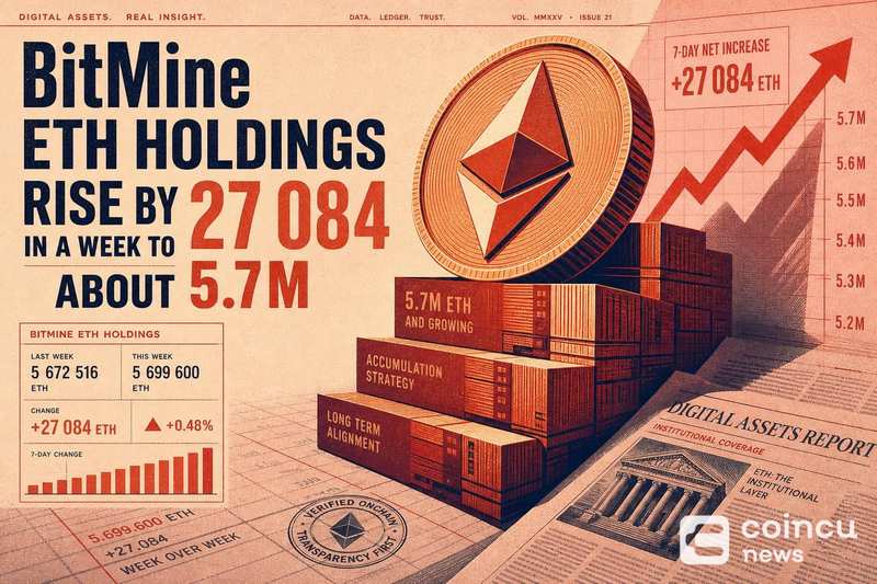 BitMine ETH Holdings Rise by 27,084 in a Week to About 5.7M