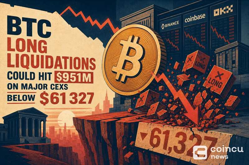 BTC Long Liquidations Could Hit $951M on Major CEXs Below $61,327
