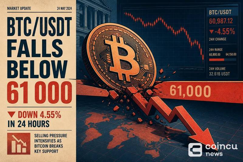 BTC/USDT Falls Below 61,000, Down 4.55% in 24 Hours