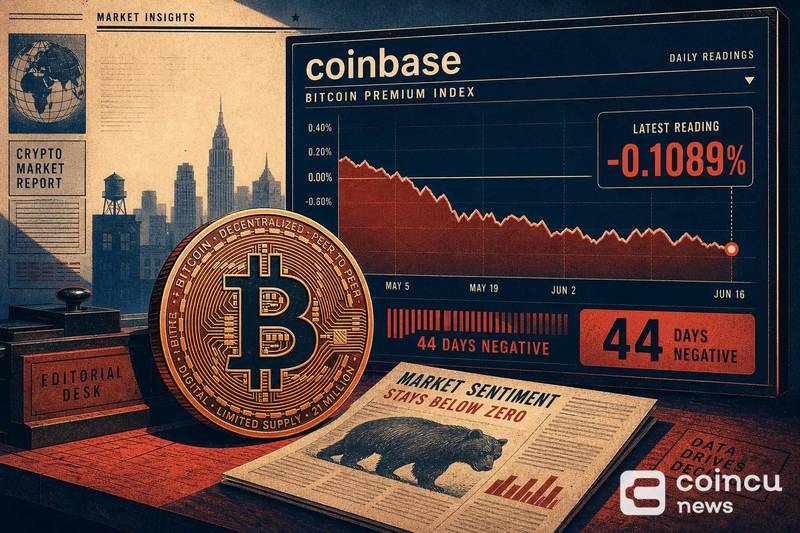 Coinbase Bitcoin Premium Index Stays Negative for 44 Days, Latest Reading at -0.1089%