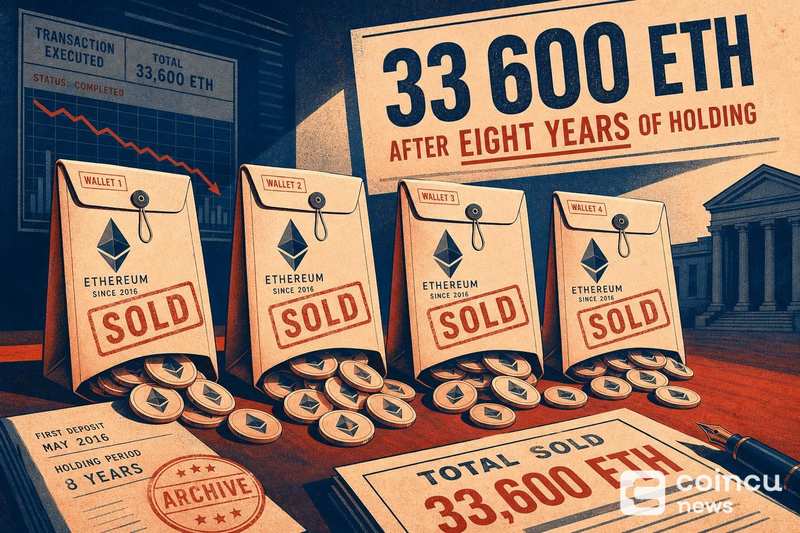 Four Ethereum wallets sell 33,600 ETH after eight years of holding