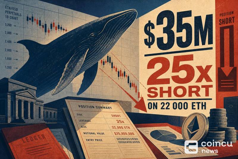 Data Shows Whale Opened $35M 25x Short on 22,000 ETH