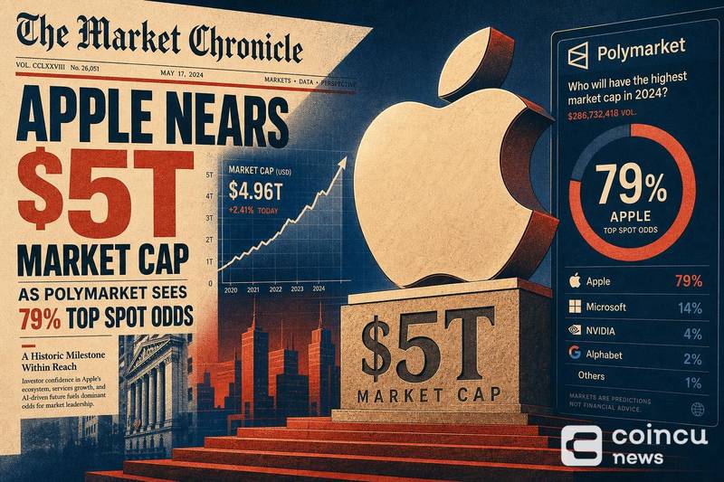 Apple Nears $5T Market Cap as Polymarket Sees 79% Top-Spot Odds