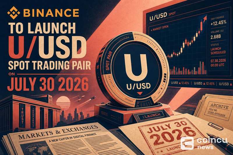 Binance to Launch U/USD Spot Trading Pair on July 30, 2026