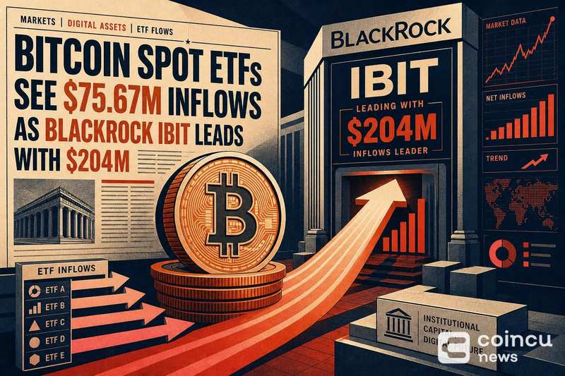 Bitcoin Spot ETFs See $75.67M Inflows as BlackRock IBIT Leads With $204M