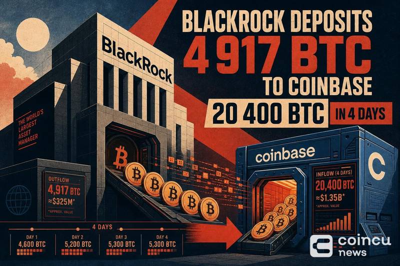 BlackRock Deposits 4,917 BTC to Coinbase, 20,400 BTC in 4 Days