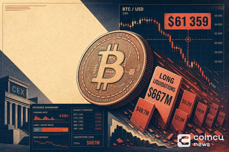 BTC Price at $61,359 Could Trigger $667M in Long Liquidations: CEX Data