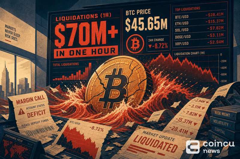 Crypto Liquidations Top $70M in One Hour as BTC Hits $45.65M