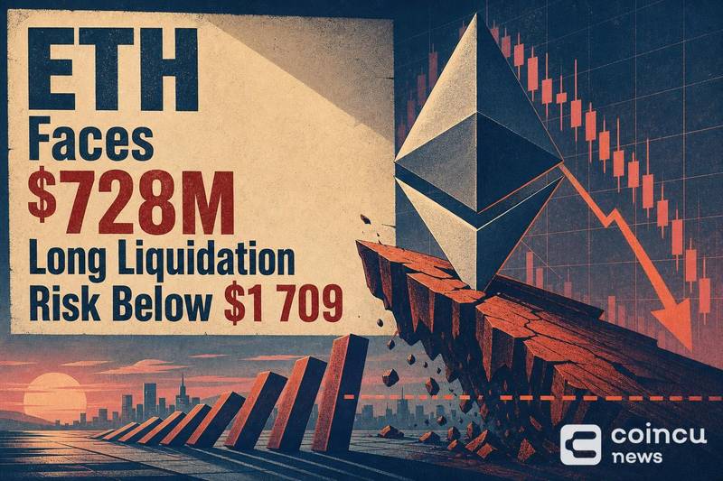 ETH Faces $728M Long Liquidation Risk Below $1,709