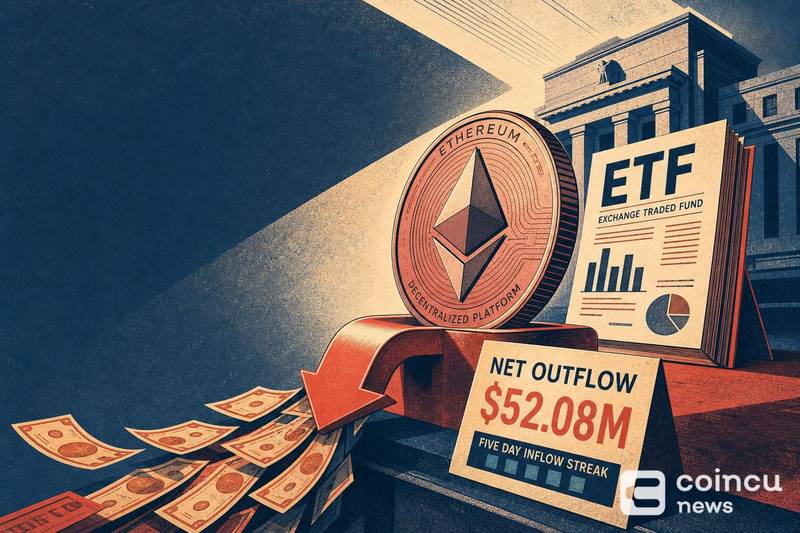 Ethereum Spot ETFs See $52.08M Net Outflow, Breaking Five-Day Inflow Streak