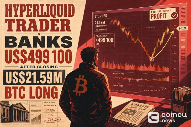 Hyperliquid Trader Banks US$499,100 After Closing US$21.59M BTC Long