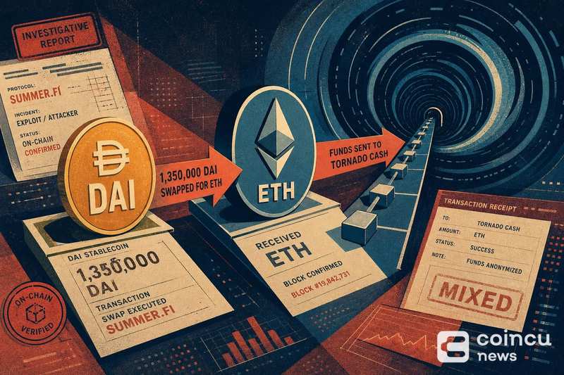 Summer.fi attacker swaps 1.35M DAI for ETH, sends funds to Tornado Cash