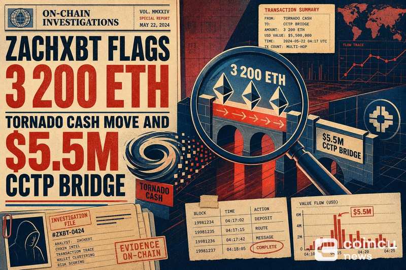 ZachXBT Flags 3,200 ETH Tornado Cash Move and $5.5M CCTP Bridge