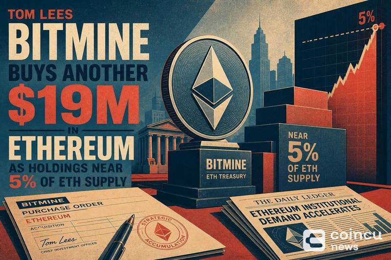 Tom Lee’s Bitmine Buys Another $19M in Ethereum as Holdings Near 5% of ETH Supply