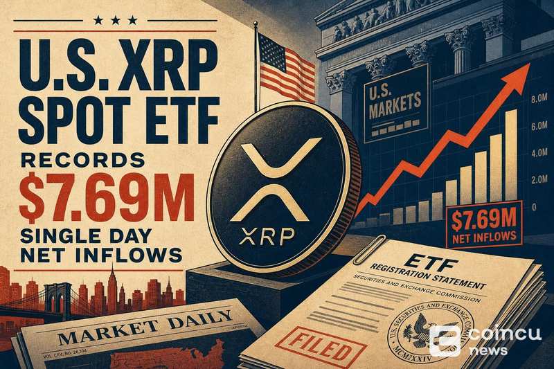U.S. XRP Spot ETF Records $7.69M Single-Day Net Inflows
