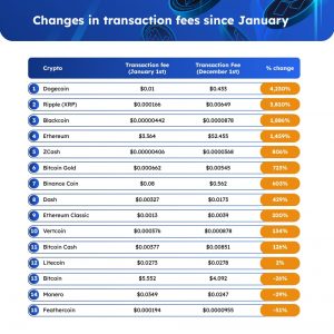 DOGE XRP network fees increase the most in 2021 and