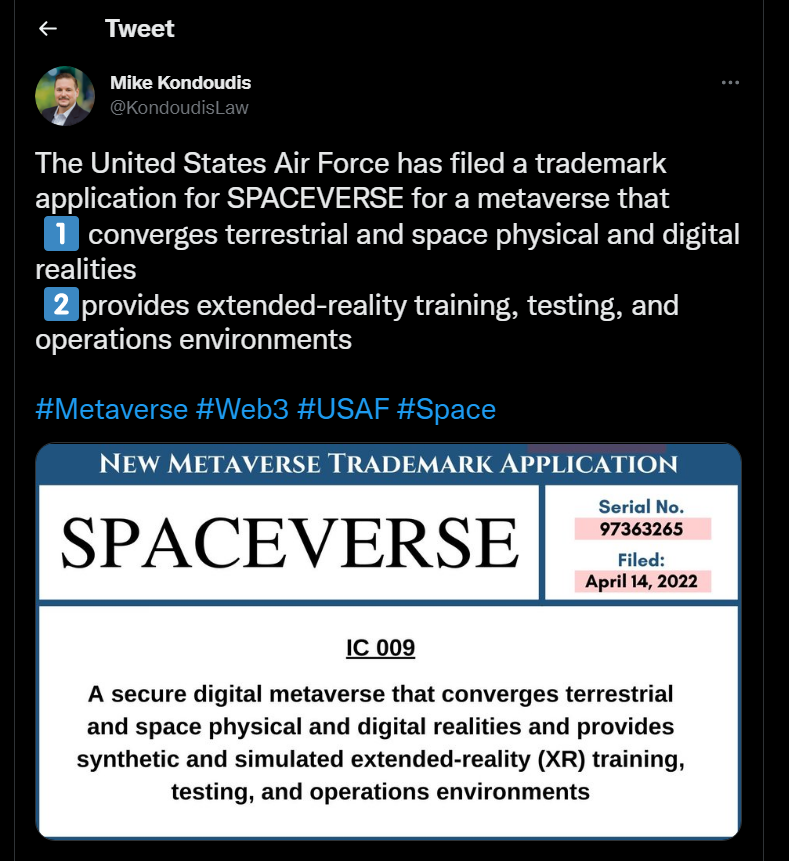 The US Air Force Files Trademarks to a Secure Digital Metaverse