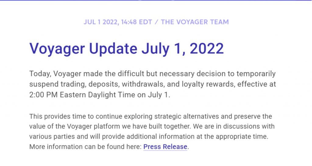 Voyager Looks For "Strategic Alternatives", After Pausing Withdrawals 2 Voyager