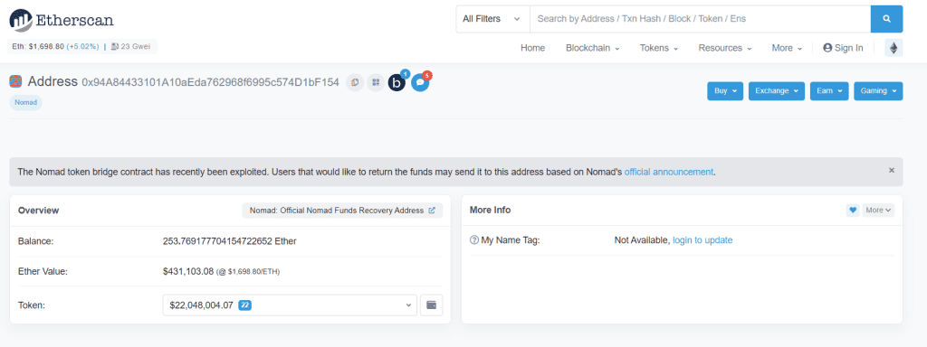 Nomad Has Recovered $22.4 Million After Hackers Stole $190 Million