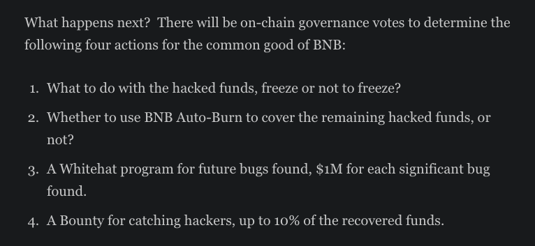 BNB Chain Conducts Governance Votes To Decide To Freeze Funds In The Hacker's Address 3 BNB Chain Conducts Governance Votes To Decide To Freeze Funds In The Hacker's Address