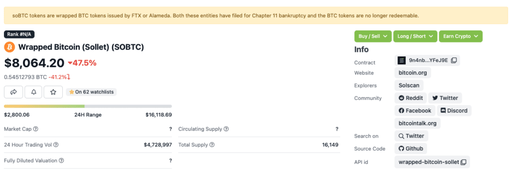 soBTC Issued By FTX Is No Longer Redeemable