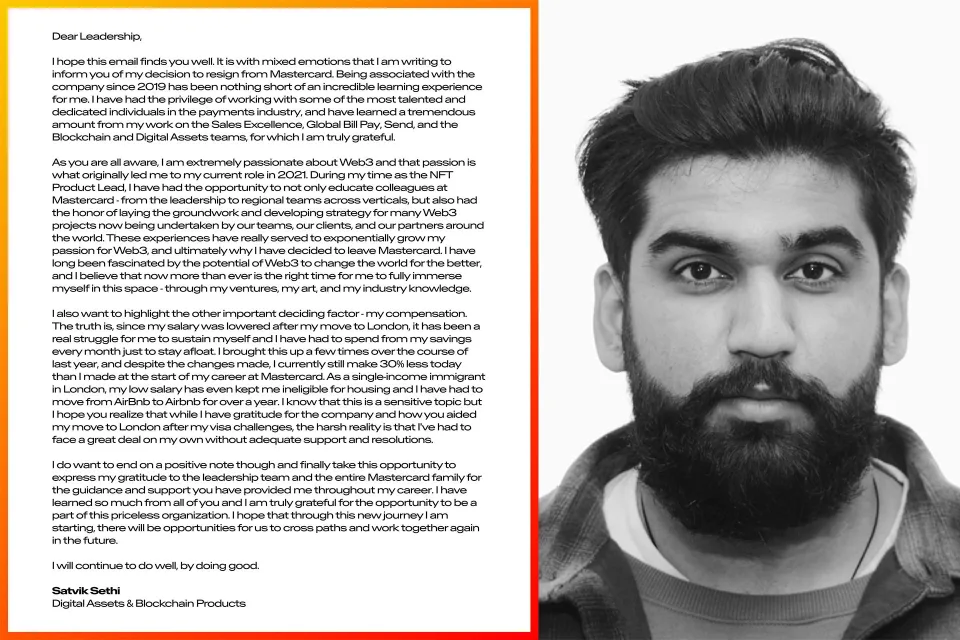 Mastercard's NFT Lead Resigned, His Resignation Letter NFT Currently For Sale 2 Mastercard's NFT Lead Resigned, His Resignation Letter NFT Currently For Sale