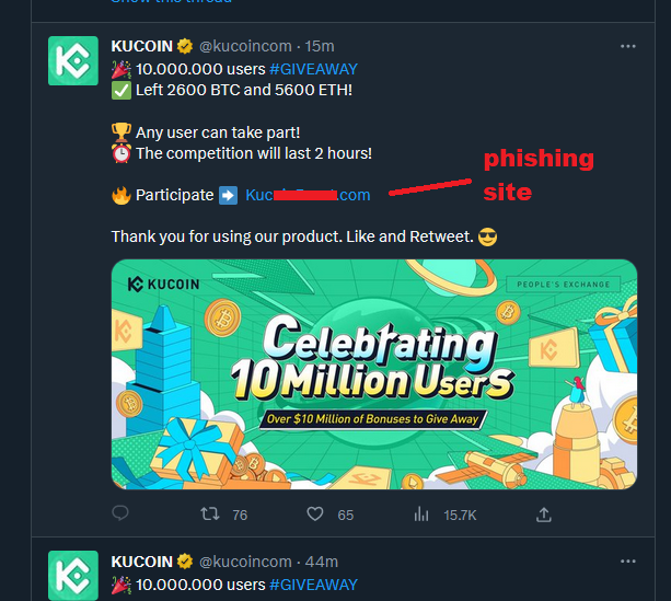 Kucoin Official Twitter Account Hacked, Warning Suspicious Links 3 Kucoin Official Twitter Account Hacked, Warning Suspicious Links