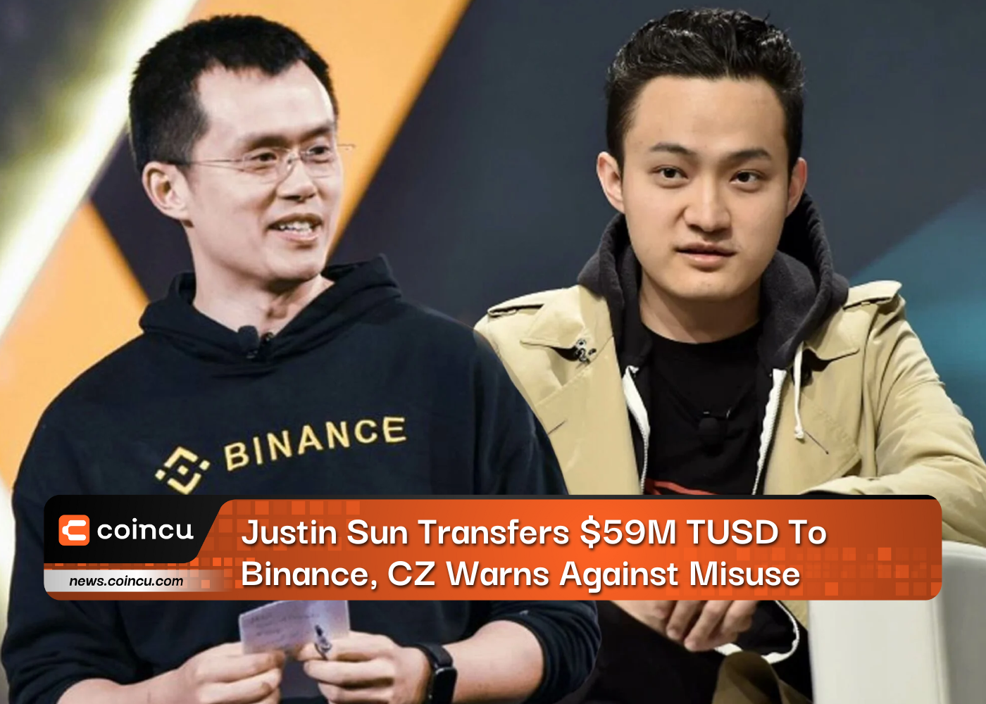Justin Sun Transfers $59M TUSD To Binance, CZ Warns Against Misuse
