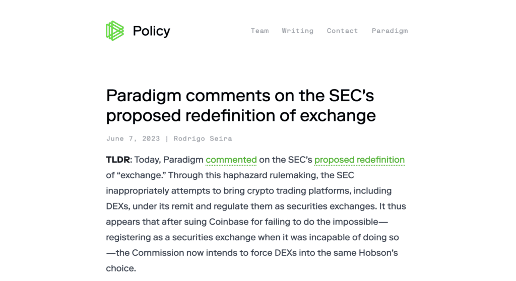 Paradigm Defends Crypto Against SEC's Invasive Regulatory Measures 2 Paradigm Defends Crypto Against SEC's Invasive Regulatory Measures