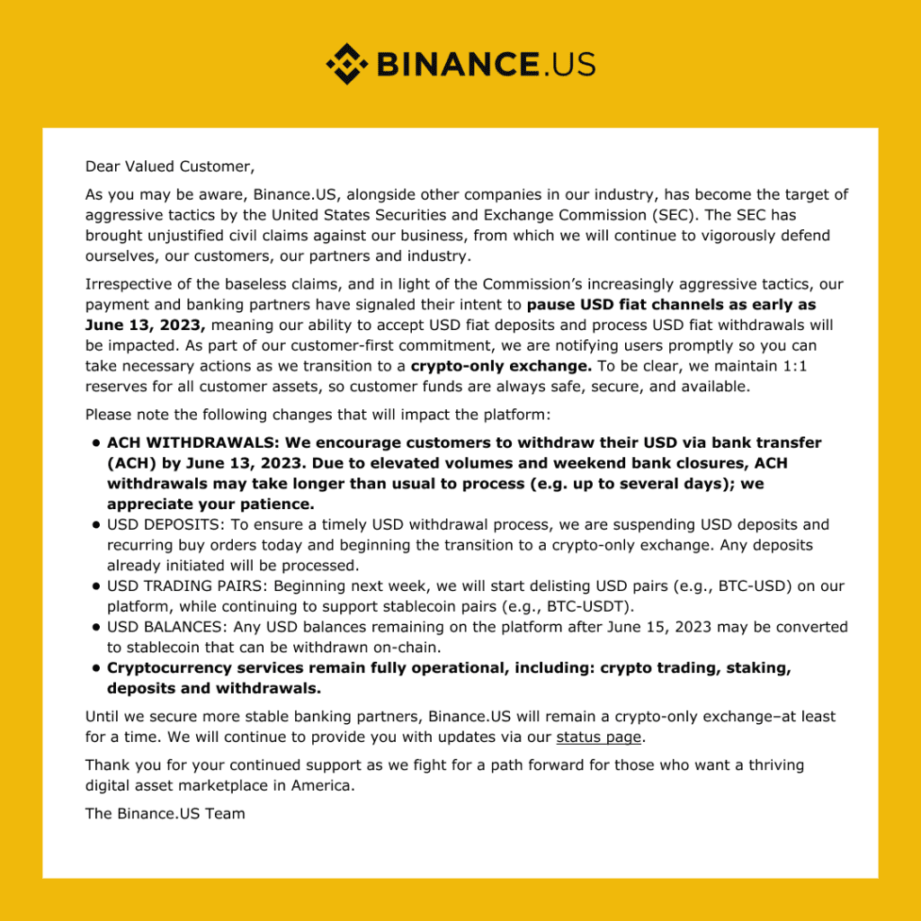 Binance.US Suspends USD Deposits, Triggers Market Turmoil