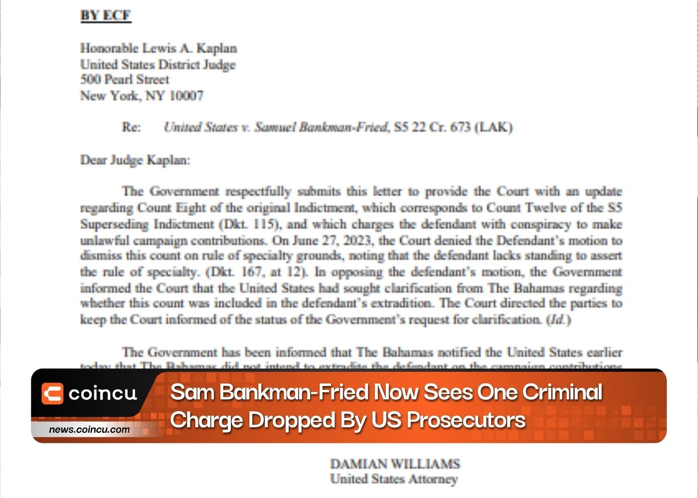 Sam Bankman-Fried Now Sees One Criminal Charge Dropped By US Prosecutors
