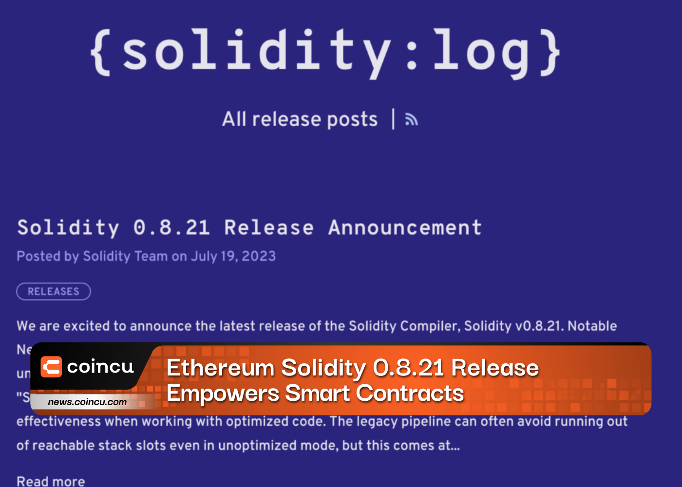 Lançamento do Ethereum Solidity 0.8.21