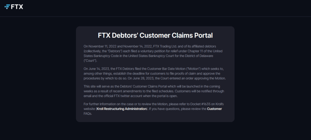 FTX Announces To Launch Customer Claims Portal For Bankruptcy Relief In Coming Weeks