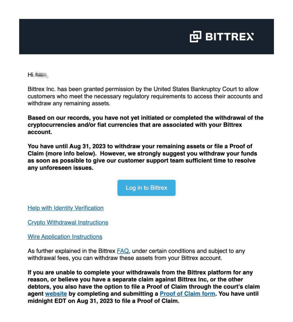 Bittrex Urges Uers To Early Withdrawals As Bankruptcy Deadline Looms