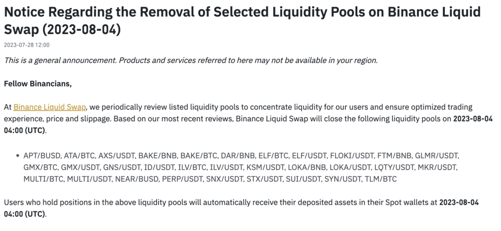 Binance Liquidity Mining Removes APT/BUSD Pool On Aug 4