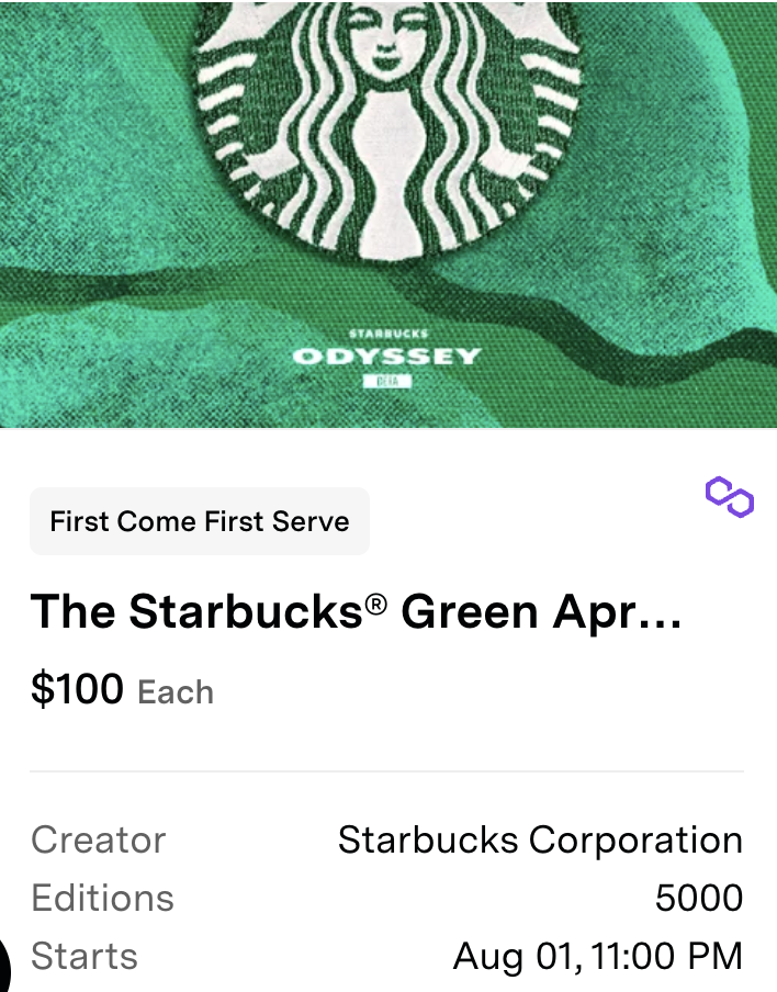 Starbucks NFT 'Green Apron' Collection Launching Aug 1st 
