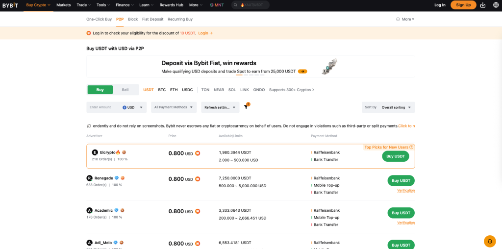 Top 5 Best P2P Crypto Exchanges In 2026 6 Bybit official P2P capture