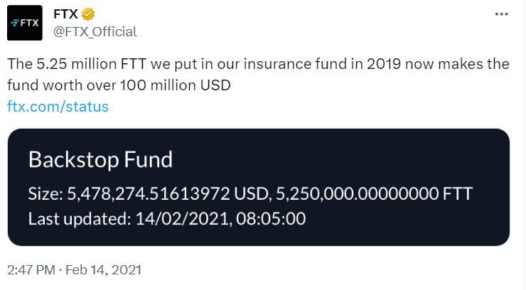 FTX's insurance fund of $100 million