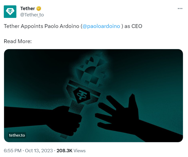 Tether ၏ CEO အသစ်သည် ယခင်က ကုမ္ပဏီ၏ CTO - Paolo Ardoino ဖြစ်သည်။