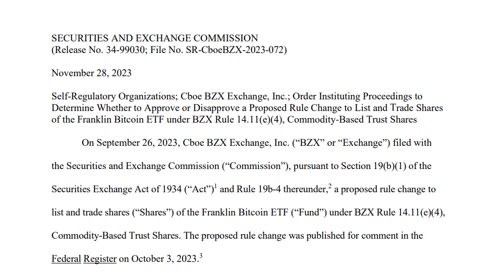 SEC Delays Franklin Templeton Bitcoin ETF, BTC Price Remains Steady