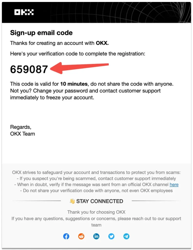 Check email to get the OKX account sign up code