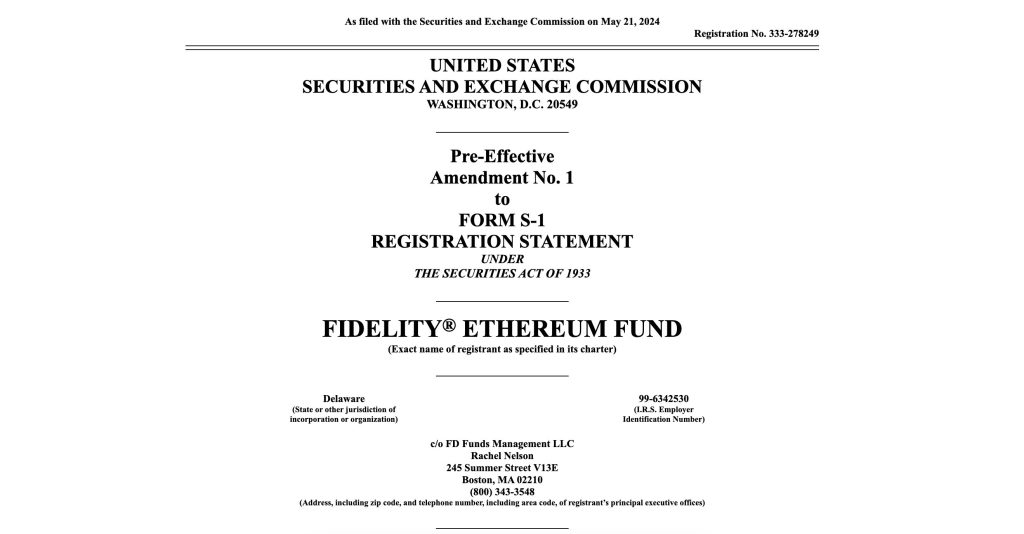 Fidelity Files Revised S-1 For Spot Ethereum ETF Launch Amid SEC Signal 