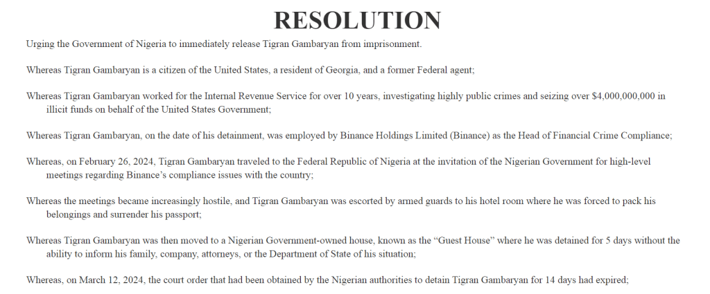 US Lawmakers Demand Release Binance Executives by Nigerian Government!