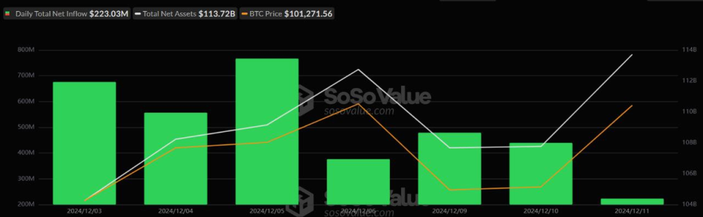 Bitcoin Spot ETF Inflows Reach $223M Over 10-Day Streak