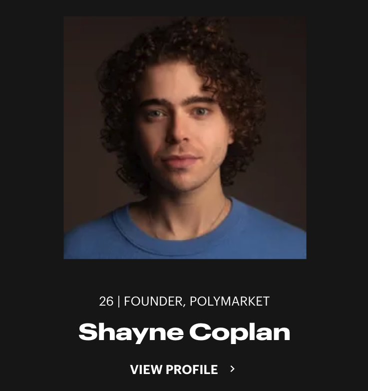 Shayne Coplan Makes Forbes 30 Under 30 for Polymarket Success