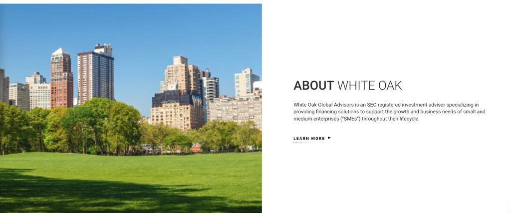 Screenshot of White Oak Global Advisors's Website