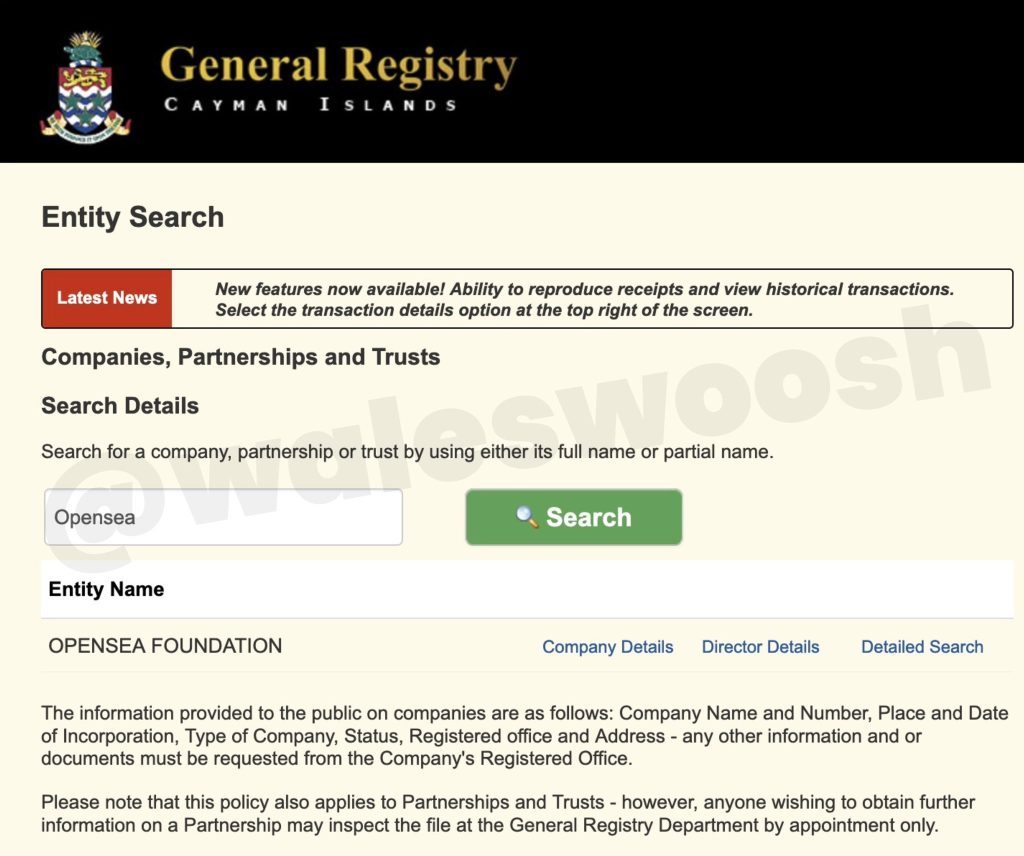 OpenSea Foundation was registered in the Cayman Islands