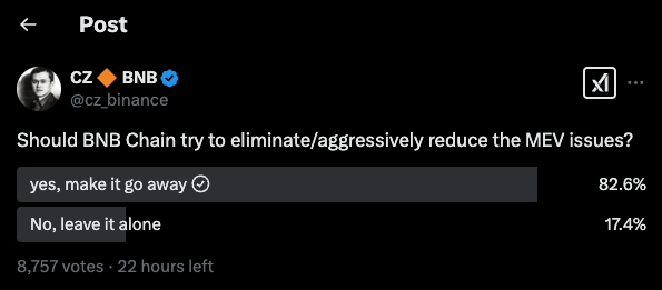 A screenshot of a Twitter poll posted by CZ (Changpeng Zhao)